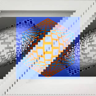 Victor Vasarely, 'Tegla-Hat, 1972' Monograph On Paper, Framed: Victor Vasarely "Tegla-Hat" 1972 Monograph on paper Not Signed or numbered, as published Published by Editions Du Griffon Neuchatel in 1971, and printed in Switzerland. Paper size: 10.5 " x 10.5" Fram