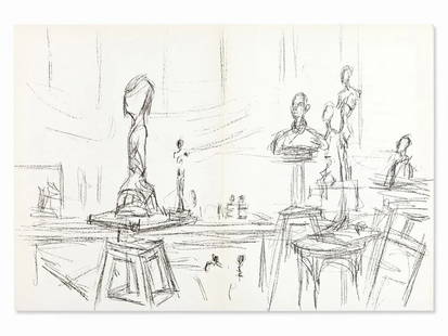 Alberto Giacometti 'The Studio' original lithograph, 1961: Artist: Alberto GiacomettiTitle: 'The Studio'Year: 1961Medium: Original Lithograph on vélin paperDimensions: 15in. by 22in.Edition: From the rare limited editionReference : Lust, 148-161Published by