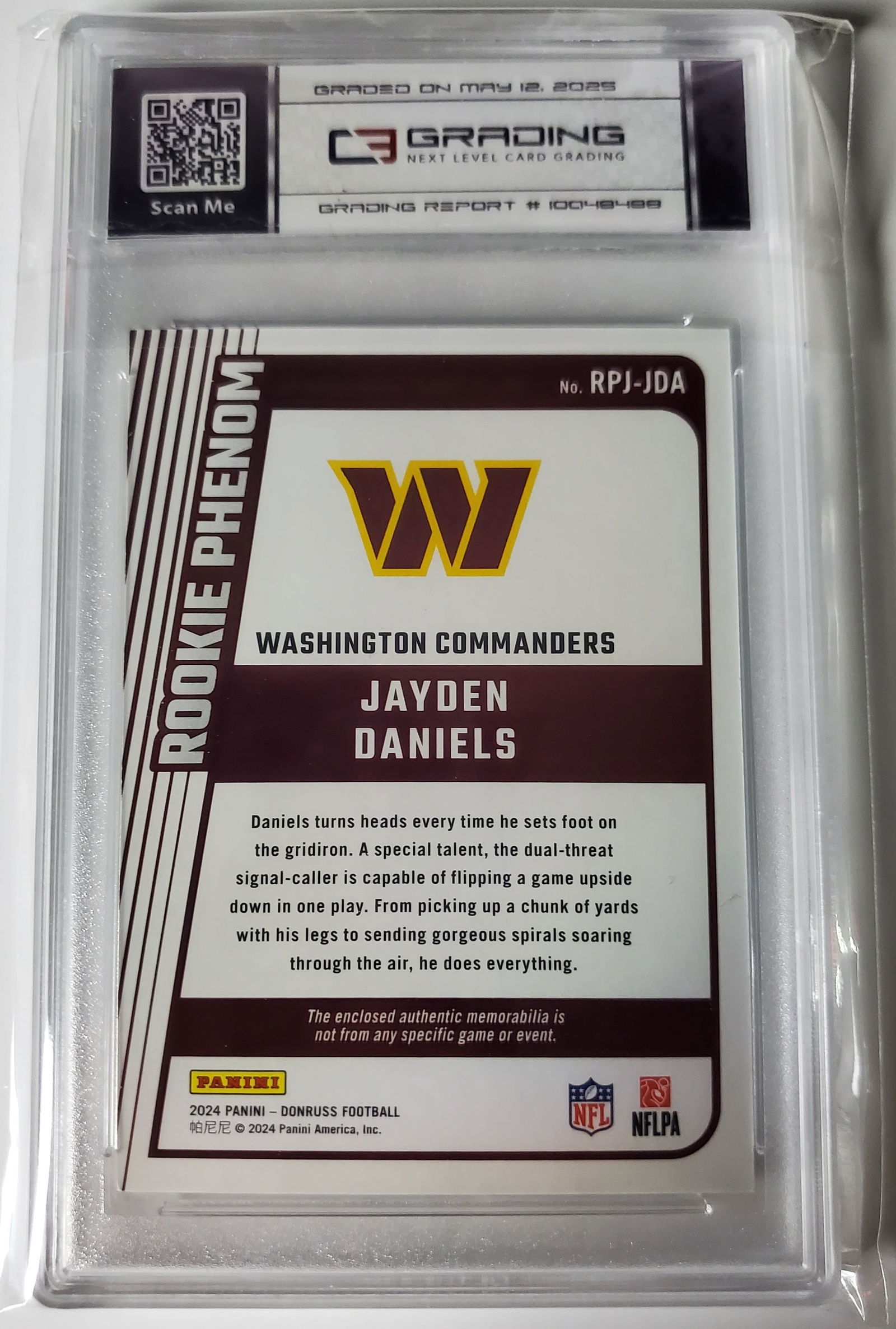 Jayden Daniels Rookie Patch Insert Gem Mint 9.5: Jayden Daniels 2024 Panini Donruss Rookie Phenom Patch Insert Football Card Gem Mint 9.5