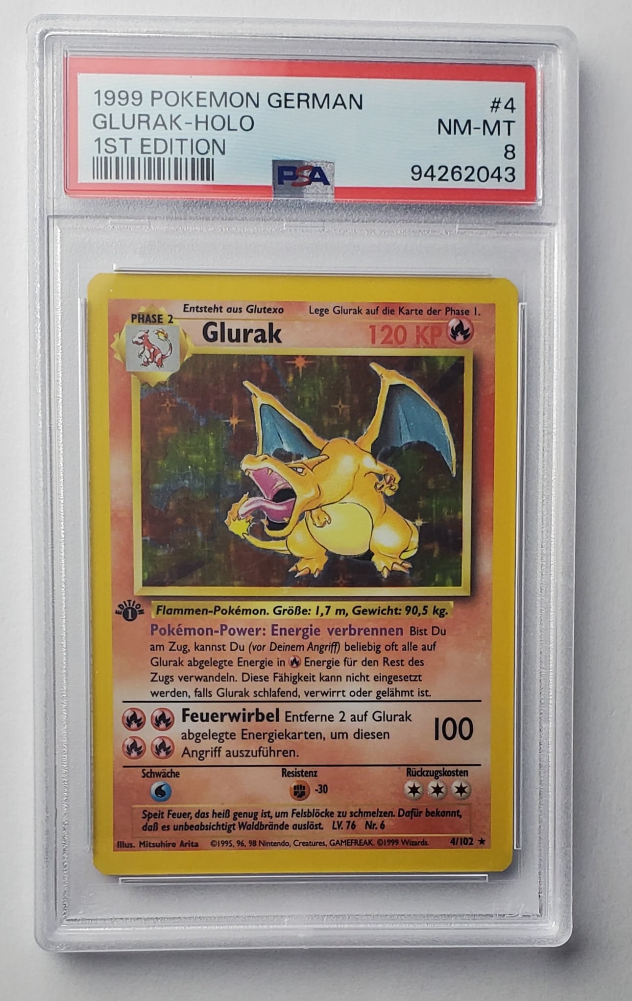 Glurak (Charizard) 1999 German Holo PSA 8: Glurak (Charizard) 1999 1st Edition German Holographic Pokemon Card Graded- PSA 8