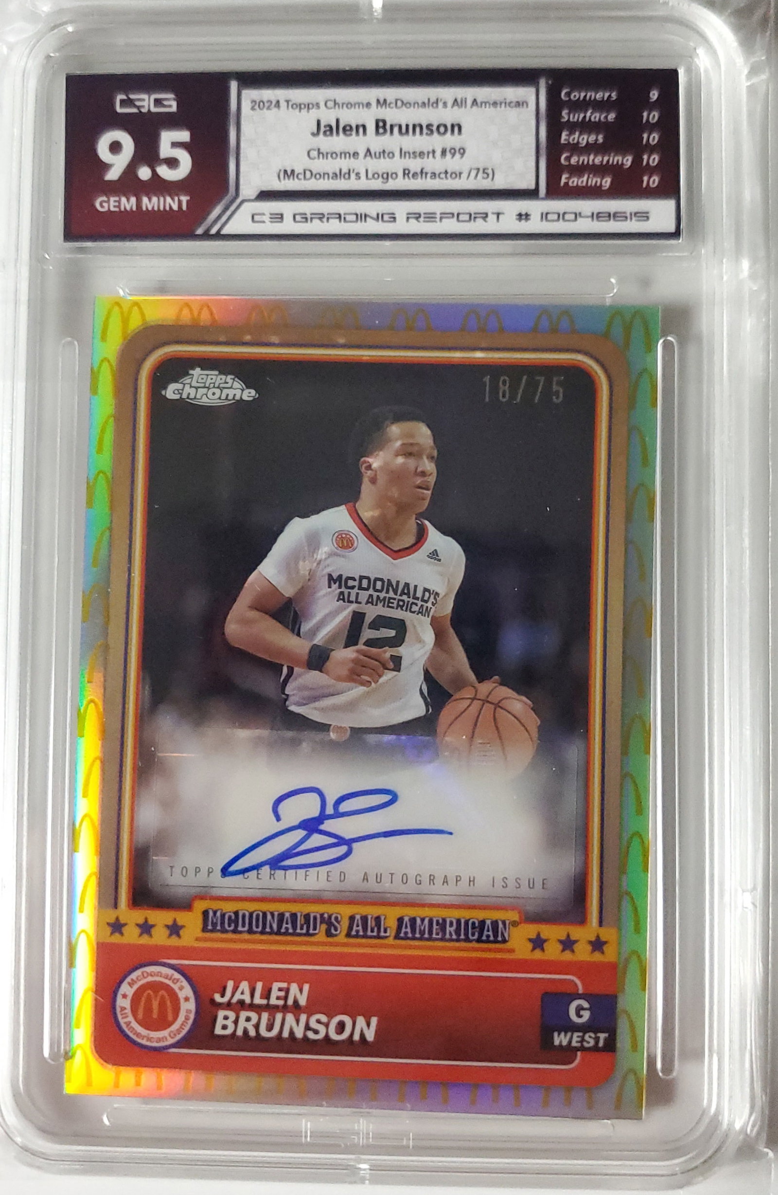 Jalen Brunson Topps Chrome Auto /75 Gem Mint 9.5: Jalen Brunson 2024 Topps Chrome McDonald's All American Auto Basketball Card Gem Mint 9.5