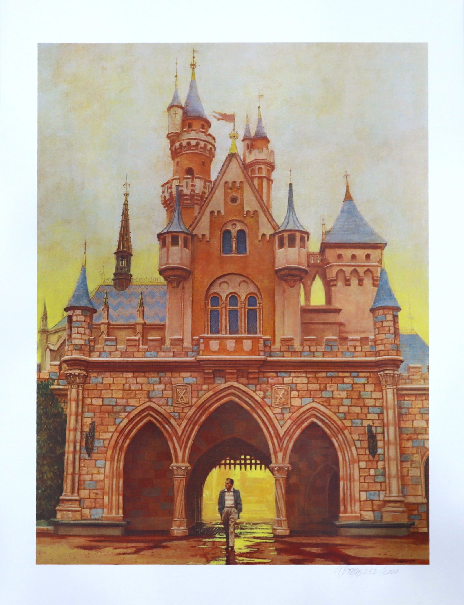 Charles Boyer, 'Footsteps' - Sleeping Beauty's Castle, Signed Limited Edition Disneyland Lithograph,: Artist: Charles Boyer (1935 - 2021) Title: 'Footsteps' Year: 1985 Limited Edition: 400 Signed: C Boyer Image Size: 27.5"x21.5" Type: Lithograph Material: Paper Description: This is a limited edition l