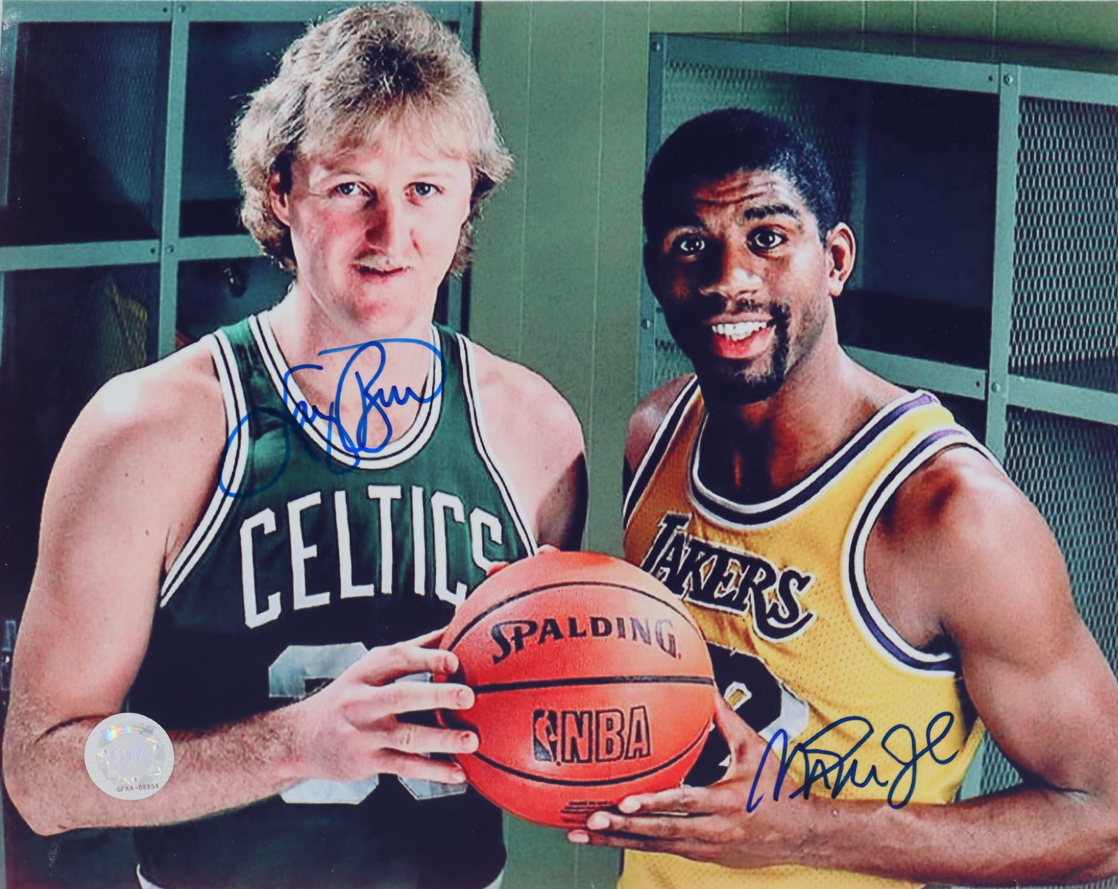 Larry Bird & Magic Johnson, Hand-Signed Authenticated Picture, 8"x10": Athlete: Larry Bird & Magic Johnson Sport: Basketball Size: 8"x10" Signed: Hand Signed Type: Autographed Photo Memorabilia Type: Sports Authentication Company: GFA Condition: Excellent