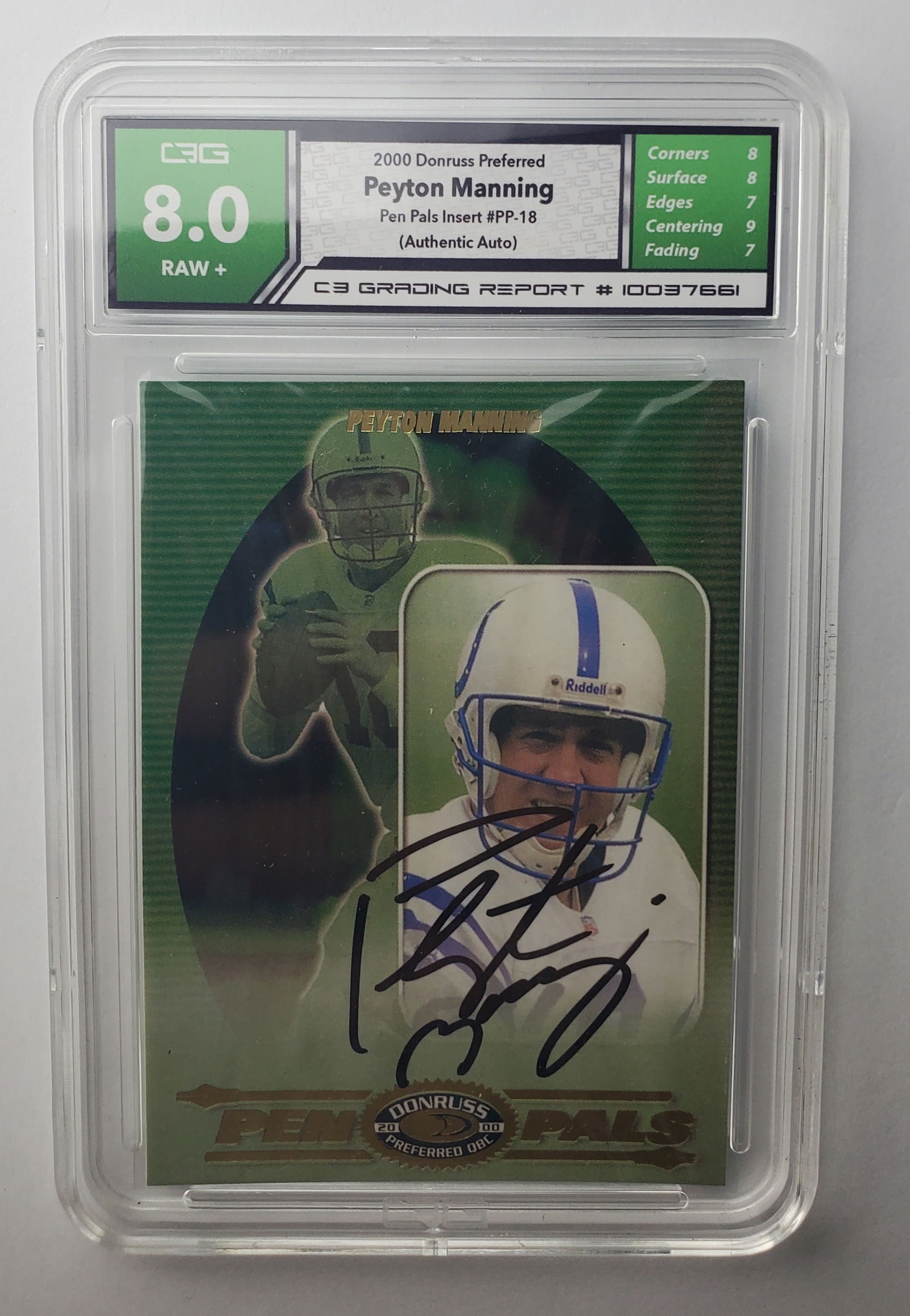 Peyton Manning Autographed Card 2000 Gem Mint 8 Basketball Sports Card: Peyton Manning Autographed Card 2000 Graded- Gem Mint 8 and Signature is Authenticated