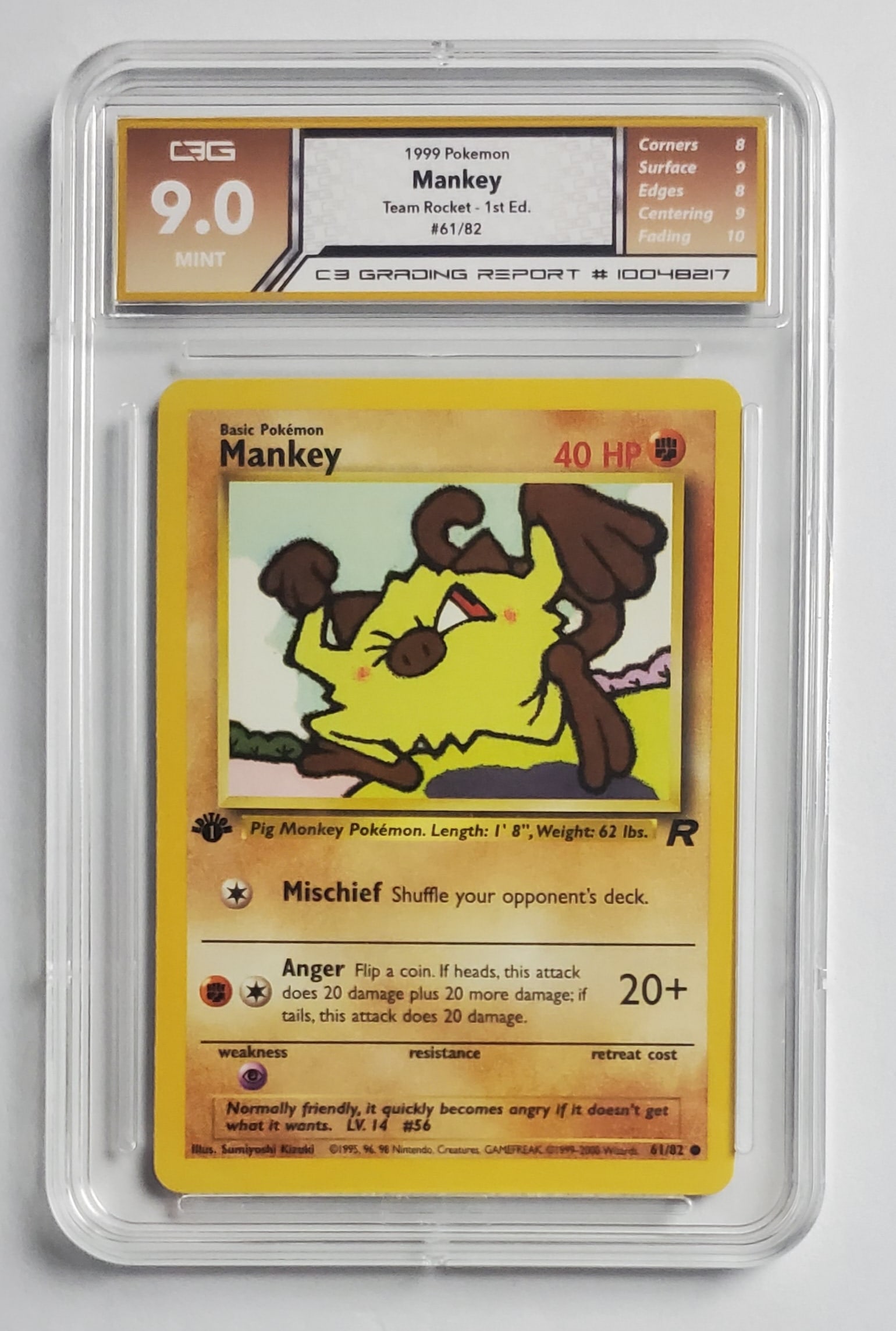 Mankey 1999 Team Rocket 1st Edition Pokemon Card Gem Mint 9: Mankey 1999 Team Rocket 1st Edition Pokemon Card Gem Mint 9