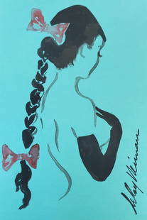 LeRoy Neiman, Playboy Femlin Shows off her braid, Original Signed Watercolor Drawing: Artist: LeRoy Neiman Title: Playboy Femlin Medium: Watercolor on Paper Subject: Playboy Magazine Femlin Condition: Very Good Size: 8.5 x 8.5 Condition: Excellent