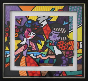 Romero Britto, 'Follow Me', Signed Limited Edition Sculptograph, 2006: Artist- Romero Britto Title: "Follow Me" Medium: 3d Serigraph Construction With Cut outs Aproximate Size: Image size: 20 x 24 inches Condition - FRAME COMES AS IS, still has the original frame that ha