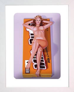 Mel Ramos, 'Hershey' 2006, Enamel print on aluminum, Framed: Artist: MEL RAMOS (American, b. 1935) Title: 'Hershey' Year: 2006 Enamel print on aluminum Image: 6 x 4 inches (15.2 x 10.2 cm) Framed: 14 x 12 inches Published by Galerie der Moderne, Mains, Germany