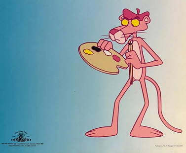 MGM, Pink Panther - The Painter, Limited Edition Animation Cel: This is an exquisite Limited Edition SERICEL - created from an actual image used in the original animated series - with the official MGM & United Artist Corporation trade mark seals. OWN THIS NOSTALGI