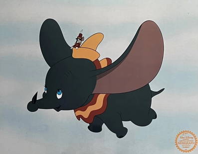 Disney, 'Dumbo Flying', Limited Edition Animation Cel: Genuine Limited Edition Serigraph Cel of DUMBO. From 1941 Walt Disney Studios - DUMBO. Disney’s own artists have selected this scene from the ORIGINAL animation drawings used to produce this classic