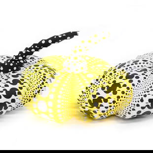 Yayoi Kusama, Dots Obsession, Soft Sculpture Yellow Pumpkin: YAYOI KUSAMA (b. 1929, Japan)'Dots Obsession', 2016. Authentic Artist's Soft Sculpture Pumpkin Multiple. This beautiful high-quality silkscreened nylon soft sculpture pumpkin is designed by Yayoi Kusa