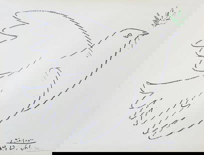 Pablo Picasso (After), 'La Colombe Bleu, 1961: Artist: PABLO PICASSO (AFTER ) Title: La Colombe Bleu Year: 1961 Published by: Combat Pour La Paix, Paris Medium: Offset Lithograph Printed by Mourlot Edition: 200 plus EA Size: 20 x 26 inchesEdition