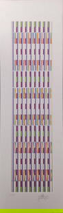 Yaacov Agam, Vertical Orchestration, Serigraph Signed Limited Edition Number 42/54: Description Artist: Yaacov Agam Title: From the VERTICAL ORCHESTRATION portfolio Year: C1980s Dimensions: 26 in. by 8.5 in. Edition: 42/54 Medium: Silk Screen Condition: Excellent Signature Details: H
