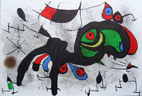 Joan Miro, 'Derriere le Miroir, no. 203 pg 2-3' Surrealism Multicolor, 1971: Artist: Joan Miro Country: Spain Medium: Original Lithograph Paper: Vellum size 15 x 22 inches Printed: 1978 in France Refernce: Derriere le Miroir 1965 Condition: Excellent Center fold-line as issued