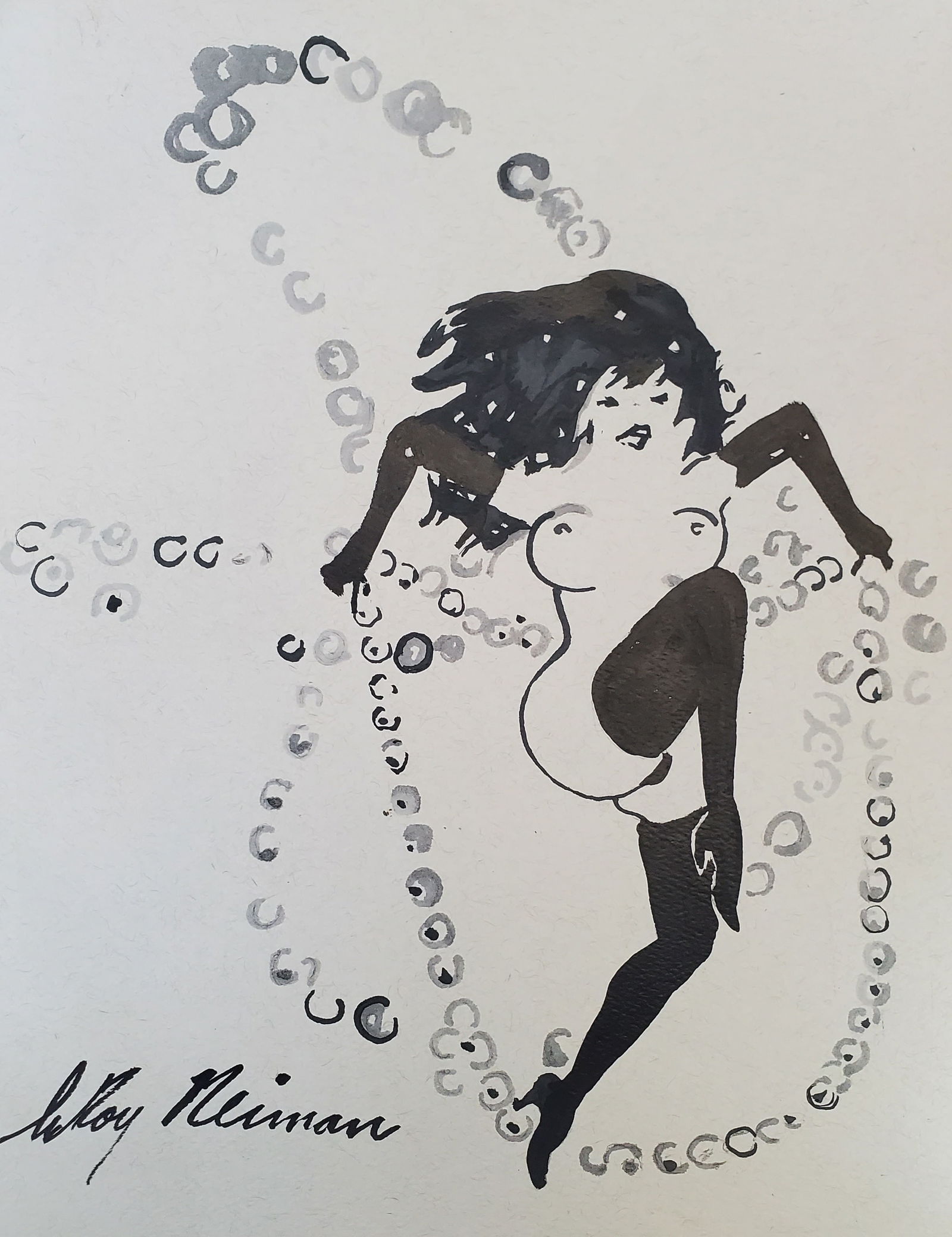 LeRoy Neiman, Playboy Femlin on pearls, Original Signed Watercolor Drawing: Artist: LeRoy Neiman Title: Playboy Femlin Medium: Watercolor on Paper Subject: Playboy Magazine Femlin Condition: Very Good Size: 10.25 x 8.25 Condition: Very Good - Excellent