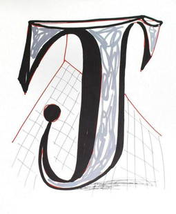 David Hockney, Letter J - Framed Lithograph: Artist: David Hockney. Title: Letter J from "Hockney's Alphabet" Year: 1991. Dimensions: 12 5/8in. by 9 5/8in. Frame size approx: 20x17 Inches. Publisher: Faber and Faber Limited London. Suite: Hockne