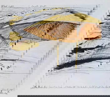 Christo, 'Umbrella Project-Japan/Usa - 1985', Hand Signed Offset Lithograph: Artist: Christo Title: Umbrella Project-Japan/USA Medium: Photo lithograph Size: 27 x 31 inches Year: 1985 Publisher: Nouvelles Image Hand signed by the artist In excellent condition Gallery COA is in