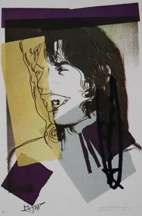 Andy-Warhol "Mick Jagger-FSII.142" Framed Announcement card, Hand signed: Andy-Warhol "Mick Jagger-FSII.145" Framed Announcement card, Hand signed