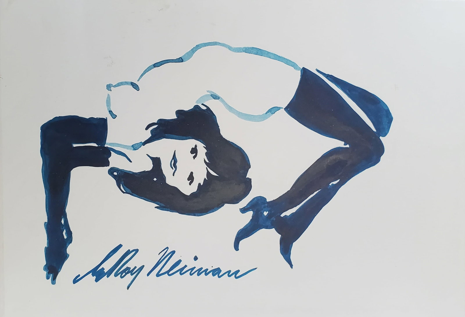 LeRoy Neiman, Playboy Femlin shows her flexibility, Original Signed Watercolor Drawing: Artist: LeRoy Neiman Title: Playboy Femlin Medium: Watercolor on Paper Subject: Playboy Magazine Femlin Condition: Very Good Size: 9 x 6.25 Condition: Very Good - Excellent