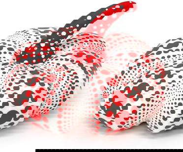 Yayoi Kusama, Dots Obsession, Soft Sculpture Red Pumpkin: YAYOI KUSAMA (b. 1929, Japan)'Dots Obsession', 2016. Authentic Artist's Soft Sculpture Pumpkin Multiple. This beautiful high-quality silkscreened nylon soft sculpture pumpkin is designed by Yayoi Kusa