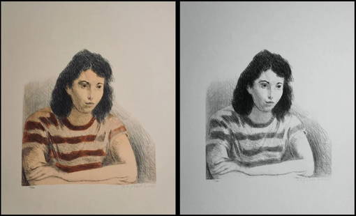 Raphael Soyer, 'Woman's Head Portfolio', Diptych Lithograph: Artist: Raphael Soyer Title: Woman's Head Portfolio Medium: 2 Lithographs, 1 printed in color & 1 black/white Original paper portfolio cover Signed: Hand Signed Edition: From the edition of 300 Measur