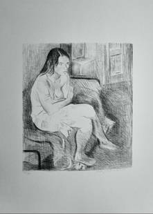 Raphael Soyer, 'Woman Red Stocking', Black& White Lithograph: Artist: Raphael Soyer Title: Woman Red Stocking Black and White Medium: Lithograph printed in Black and White Signed: Hand Signed Edition: From the edition of 300 Measurements: 21.5 x 29.5" Condition: