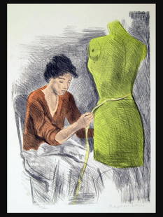 Raphael Soyer, Seamstress Ii, Color Lithograph: Artist: Raphael Soyer Title: Seamstress II (Color) Medium: Lithograph printed in Color Signed: Hand Signed Edition: From the edition of 300 Measurements: 21 1/2" x 29 1/2" Condition: Excellent Raphael