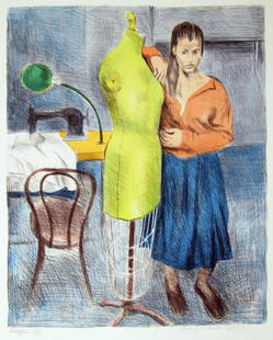 Raphael Soyer, 'Seamstress I', Limited Edition Lithograph: Artist: Raphael Soyer Title: Raphael Soyer Seamstress I (Color) Hand Signed Numbered ART Medium: Lithograph printed in Color Signed: Hand Signed Edition: From the edition of 300 Measurements: 21 1/2 x