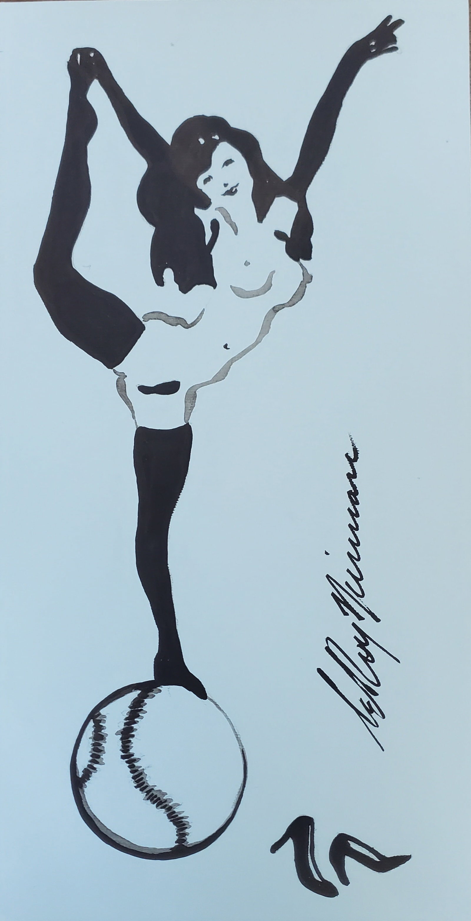 LeRoy Neiman, Playboy Femlin Balances Upon a Baseball, Original Signed Watercolor Drawing: Artist: LeRoy Neiman Title: Playboy Femlin Medium: Watercolor on Paper Subject: Playboy Magazine Femlin Condition: Very Good Size: 13 x 8.25 Condition: Excellent