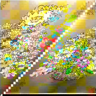 Takashi Murakami 'Bouquet In A Basket Signed & Numbered 2024: Takashi Murakami "Bouquet in a basket" Year: 2024 4 Colors Offset print, cold stamp and high gloss varnishing 23 3/5 × 23 3/5 in 60 × 60 cm Edition XX/300 Hand signed and numbered by the artist In m