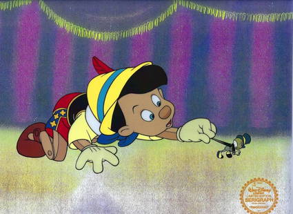 Disney, Pinocchio & Jiminy Cricket, Limited Edition sericel: Genuine Limited Edition Serigraph / Silk Screen Cel of Pinocchio & Jiminy Cricket. From 1942 Walt Disney Studios -PINOCCHIO Disney’s own artists have selected this scene from the ORIGINAL animation