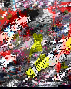 Jozza, 'Flying High' Pop Art Painting, 2024: Artist: Jozza Pop Art Title: "Flying High" Influences: Betty Boop - Disney's Mickey Mouse - Peanuts Snoopy & Woodstock - Andy Warhol Surface: Canvas Medium: Acrylic Paint Dimensions: 24"x30" Technique