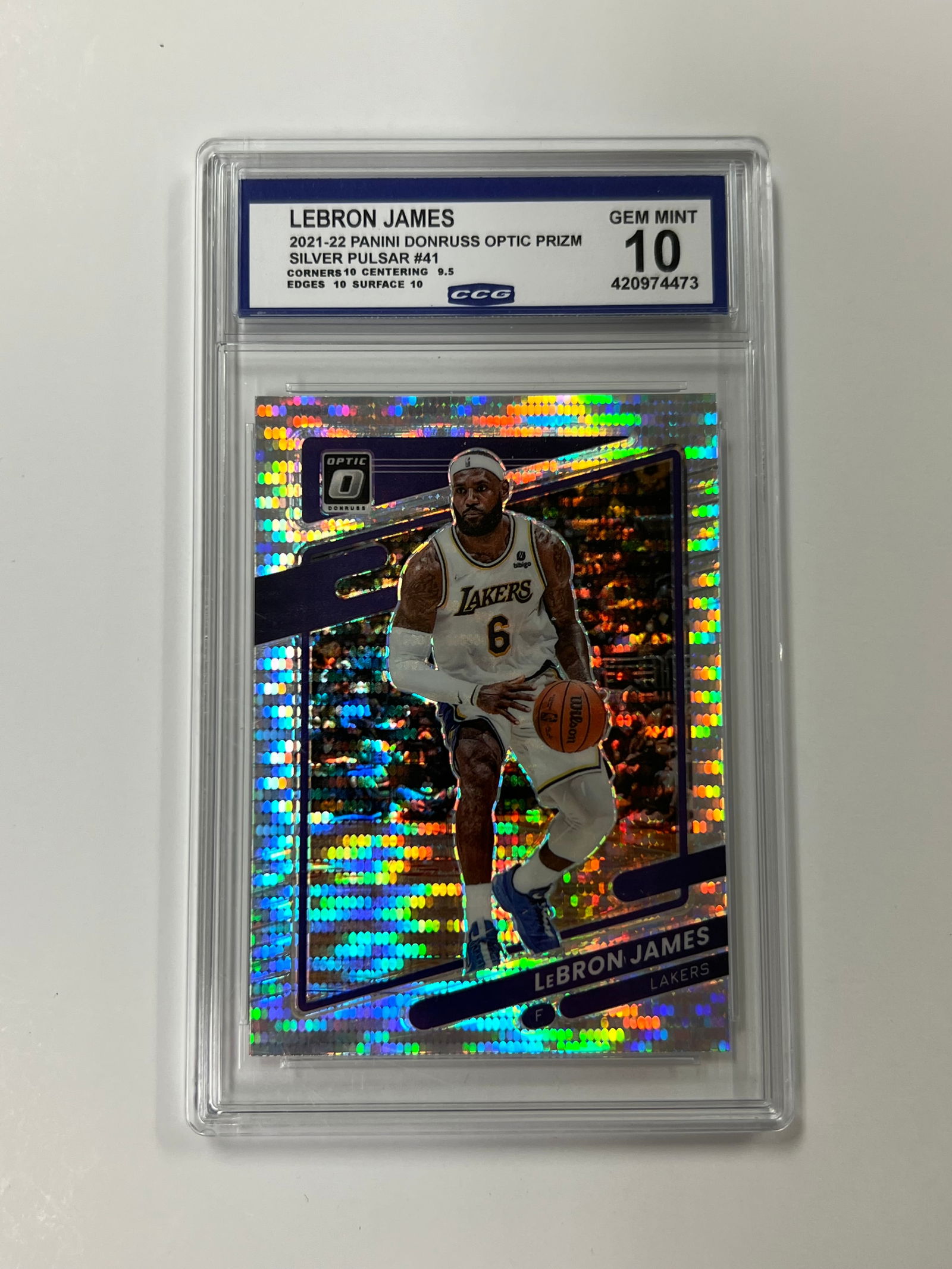 2021-22 Panini Donruss Optic Prizm Lebron James Silver Pulsar #41 Gem Mint 10: 2021-22 Panini Donruss Optic Prizm Lebron James Silver Pulsar #41 Gem Mint 10