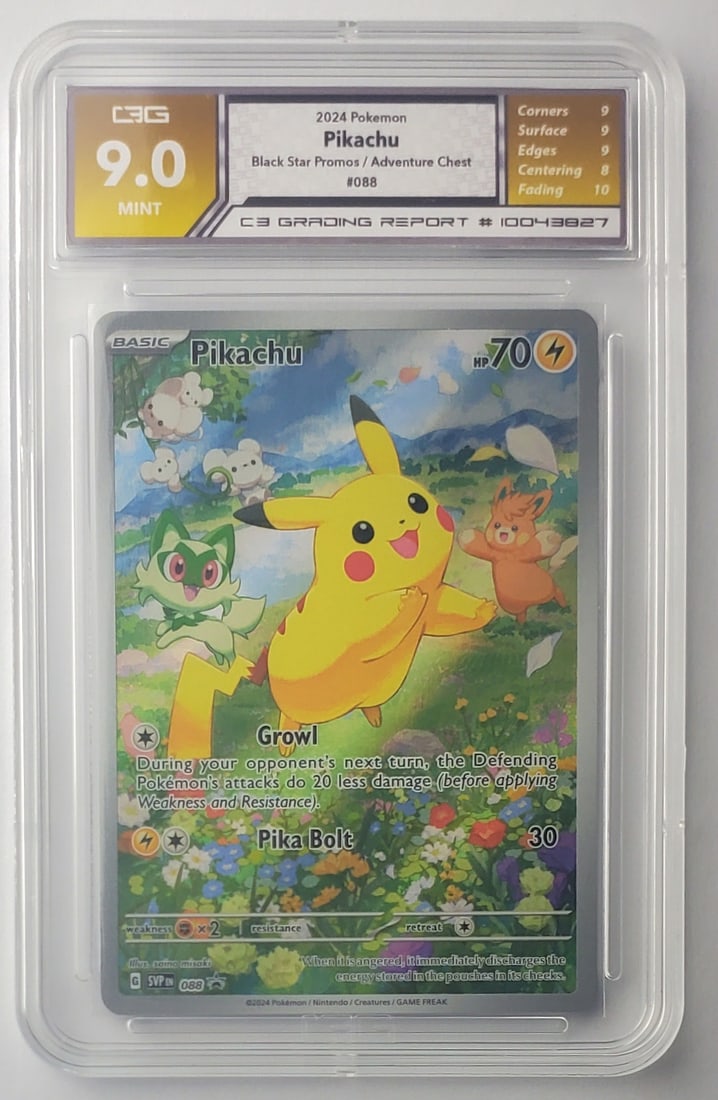 Pikachu 2024 Black Star Promos / Adventure Chest Full Art Holo Pokemon Card Gem Mint 9: Pikachu 2024 Black Star Promos / Adventure Chest Full Art Holo Pokemon Card Graded- Gem Mint 9