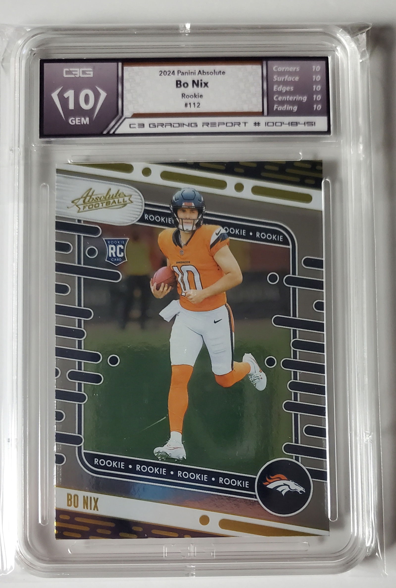 Bo Nix Panini Absolute Rookie Gem Mint 10 (1 of 2)