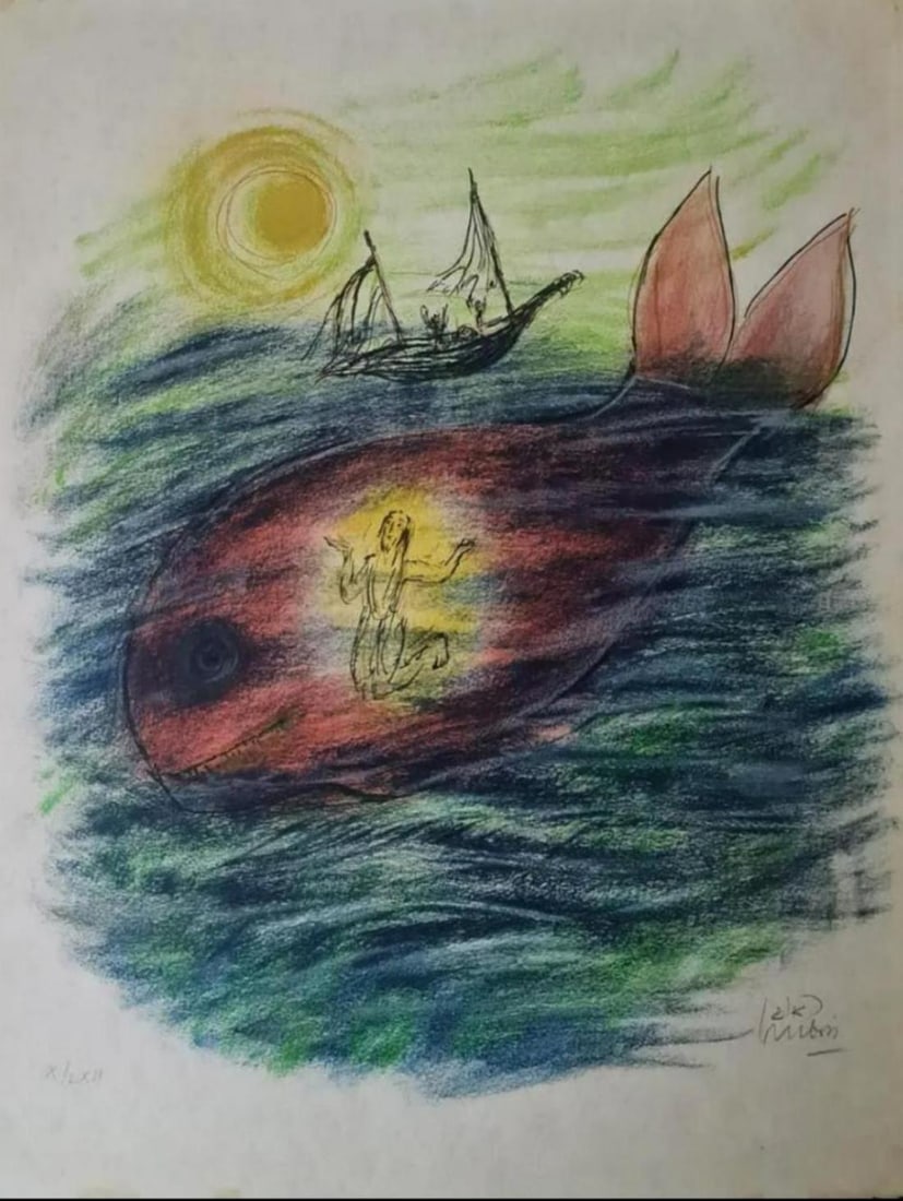 Reuven Rubin, 'The Prophets' Lithograph Signed & Numbered: Artist: Reuven Rubin (Israeli 1893-1974) Title:"The Prophets" Type: Color Lithograph 1973 Signed And Numbered Xlxii Deluxe Edition On Japanese Paper Publisher: Mourlot, Printer. Size: 26" x 20" In. Co