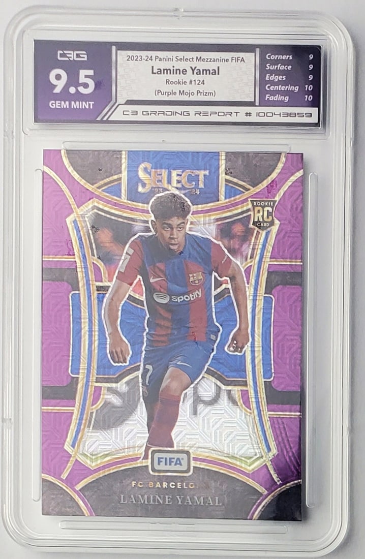 Lamine Yamal 2023-24 Panini Select Mezzanine FIFA Rookie Purple Mojo Prizm Gem Mint 9.5 Soccer Card (1 of 2)