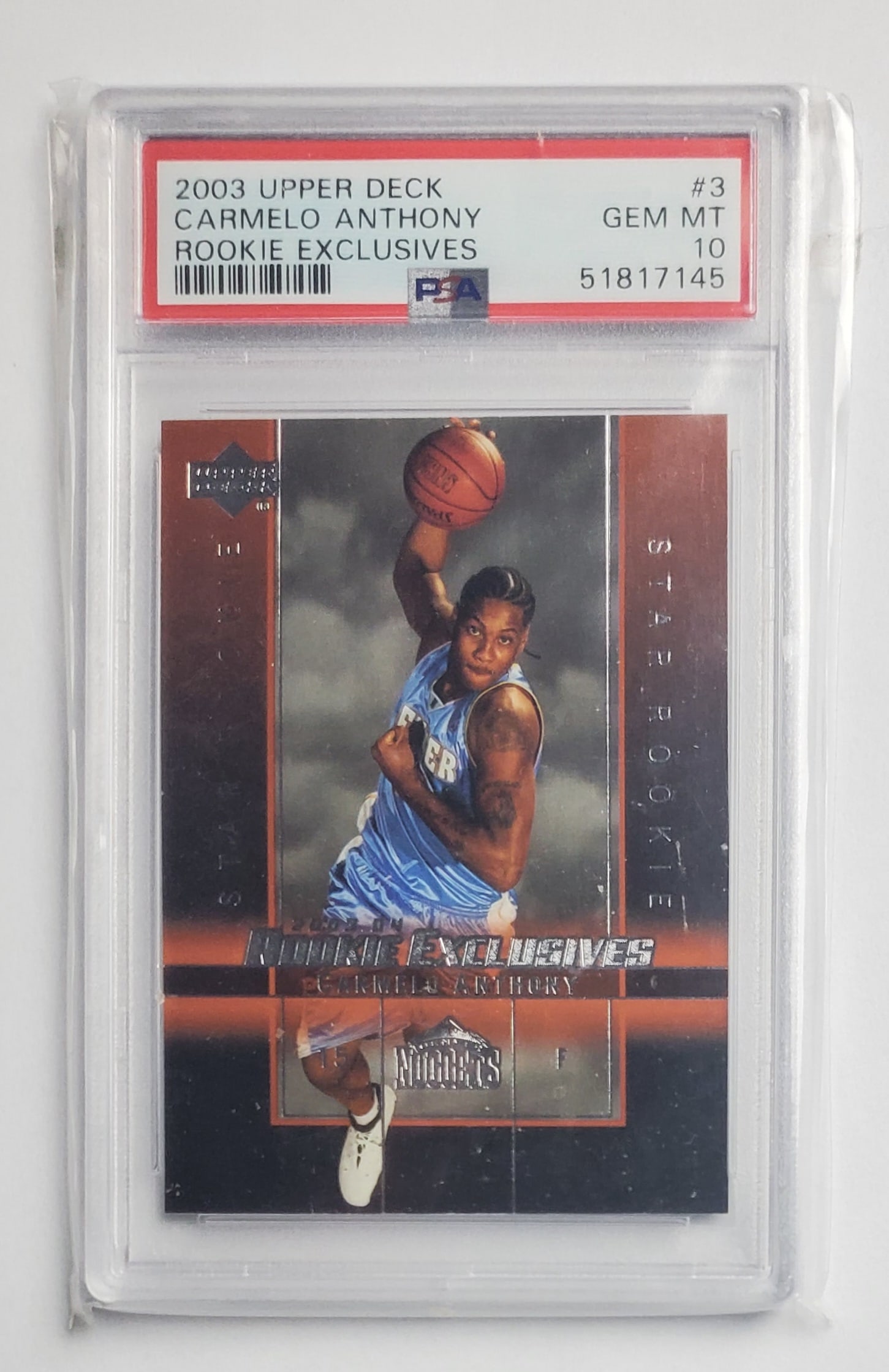 Carmelo Anthony 2003 Upper Deck Rookie Exclusives Basketball Card PSA Gem Mint 10 (1 of 2)