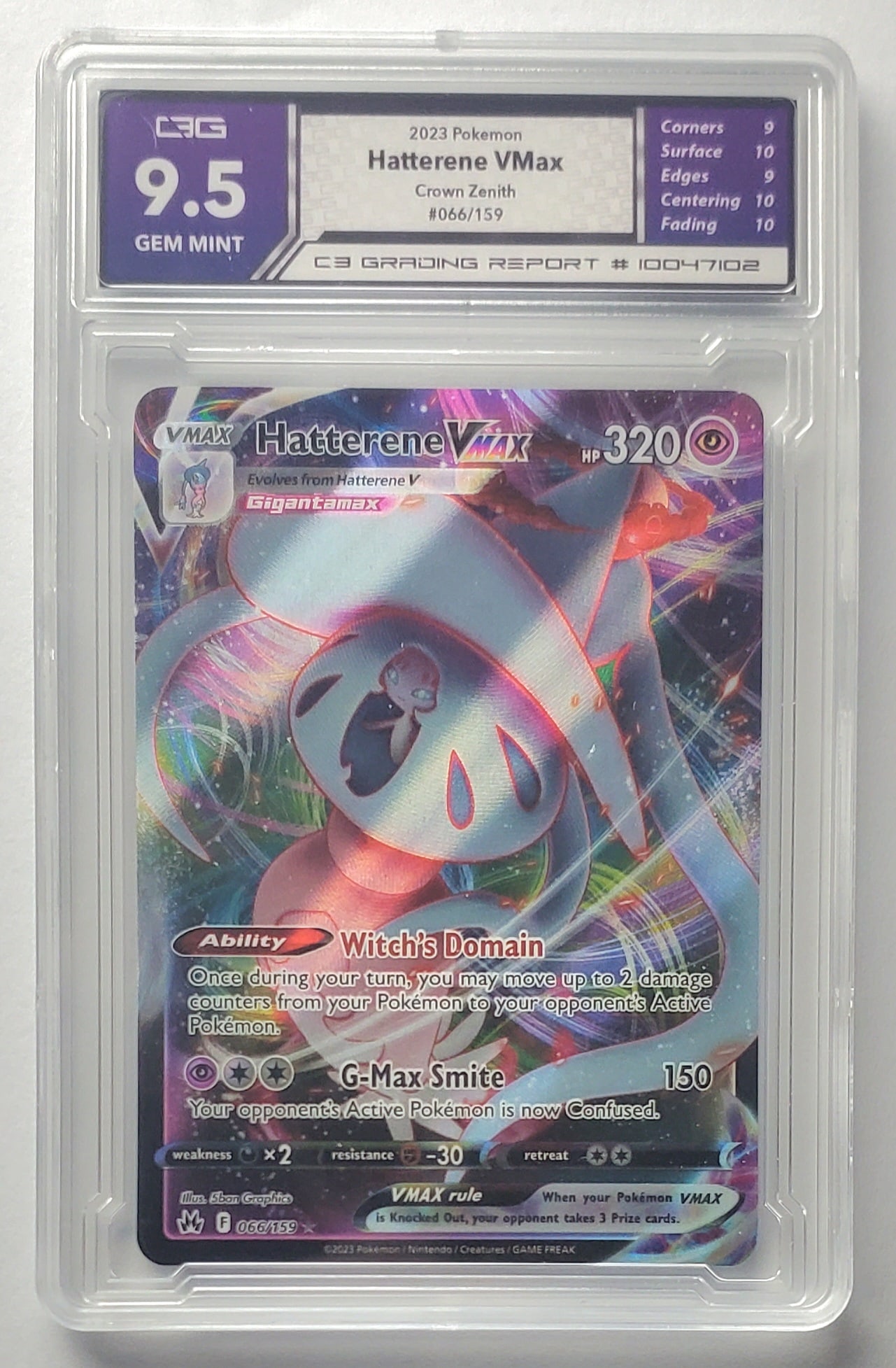 Hatterene Vmax 2023 Crown Zenith Full Art Holo Pokemon Card Gem Mint 9.5: Hatterene Vmax 2023 Crown Zenith Full Art Holo Pokemon Card Graded- Gem Mint 9.5