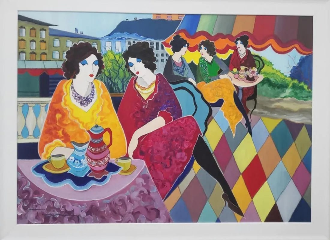 Itzchak Tarkay, 'Sunny Afternoon', Original Acrylic Canvas Painting, 2000: Artist: TARKAY, ITZCHAK Title: Sunny Afternoon Year: 2000-2010 Size: 36 X 48 INCHES Medium: ORIGINAL ACRYLIC ON CANVAS Edition: ORIGINAL 1/1 Description: Hand signed by the artist. The artwork is in e