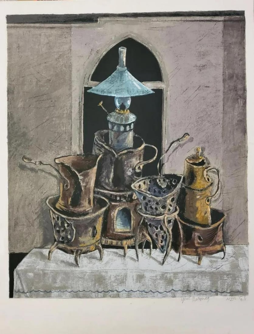 Yosl Bergner Lithograph Hand Signed In English And Hebrew: Yosl Bergner Lithograph Hand Signed in English and Hebrew Small Tear in left side, would be covered once framed anyways. Size- 25.75 x 19.5