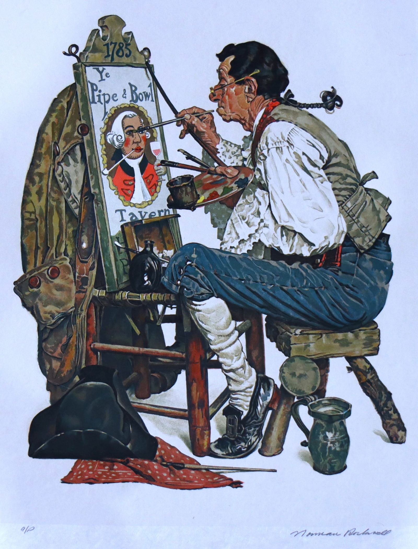 Norman Rockwell, 'Ye Pipe and Bowl', Rare Signed Deluxe Edition Artist Proof Lithograph, 1976 (1 of 12)