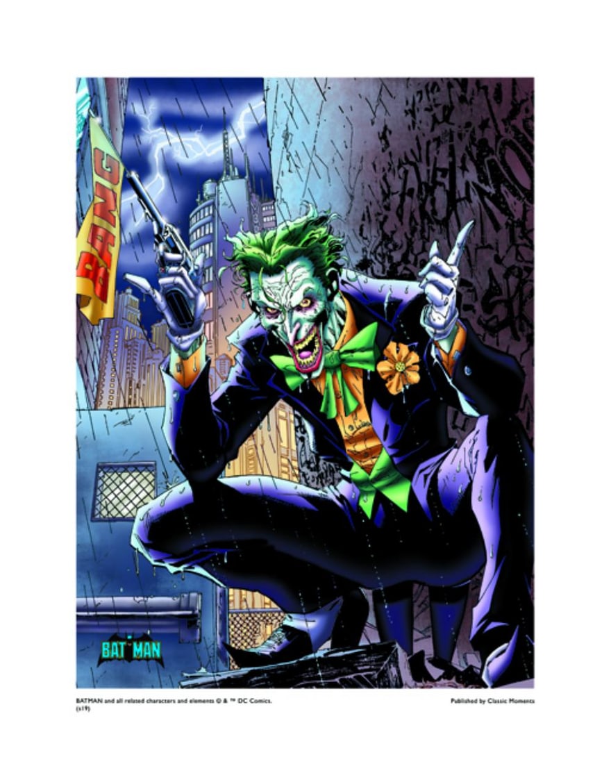 Warner Bros, Dc Comics, Batman, "The Jokers Laugh": Title: Batman, The Jokers Laugh Subject: DC Comics Publisher: Classic Moments Type: Animation Giclee Paper: MT600 Year Produced: Circa 2000-2010 Size: 16" x 20" Condition: Excellent Licensed by Warner