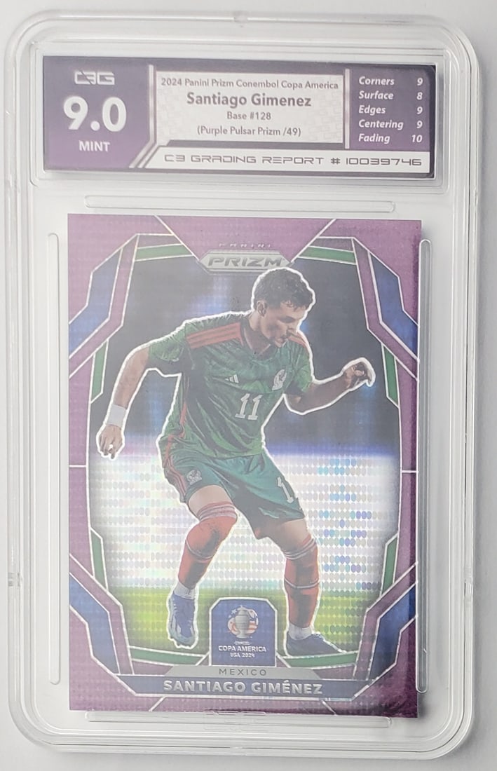 Santiago Gimenez /49 Purple Pulsar Prizm 2024 Gem Mint 9: Santiago Gimenez 2024 Panini Prizm Conembol Copa America Purple Mint 9 Soccer Card