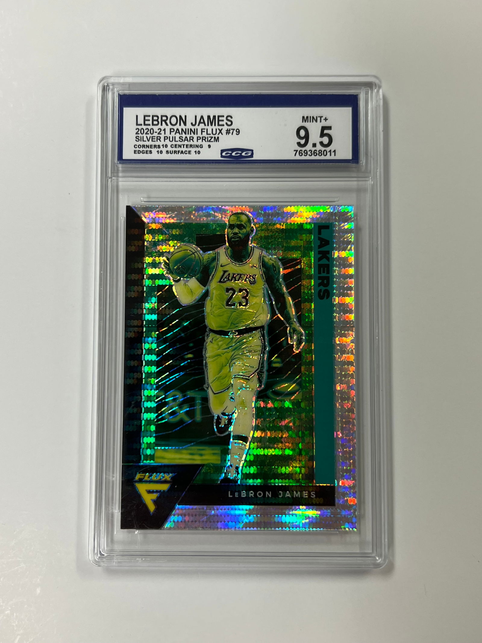 2020-21 Panini Flux #79 Lebron James Silver Pulsar Prizm Mint + 9.5: 2020-21 Panini Flux #79 Lebron James Silver Pulsar Prizm Mint + 9.5