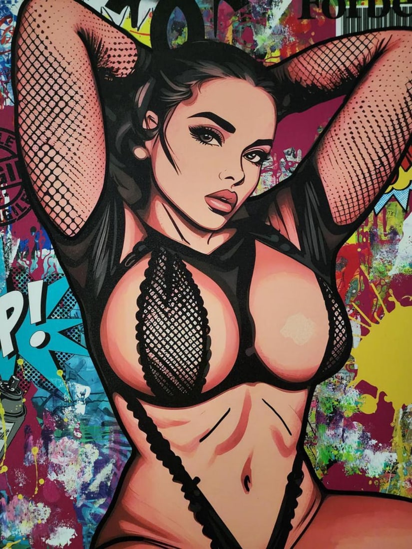 Jozza, 'Siri - Centerfold', Origingal Pop Art Canvas Painting, 2024, 30"x24": Artist: Jozza Title: "SIRI - CENTERFOLD" Year: 2024 Media: Original acrylic on canvas Size: 30x24 Inches Hand signed on the recto and signed "Jozza", Titled, Dated, and ID numbered on the verso, Also