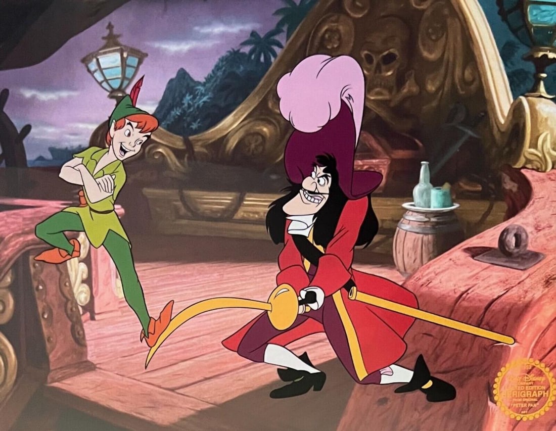 Disney, Peter Pan & Captain Hook Sericel Animation Art Serigraph Cel 11" X 14" (1 of 1)