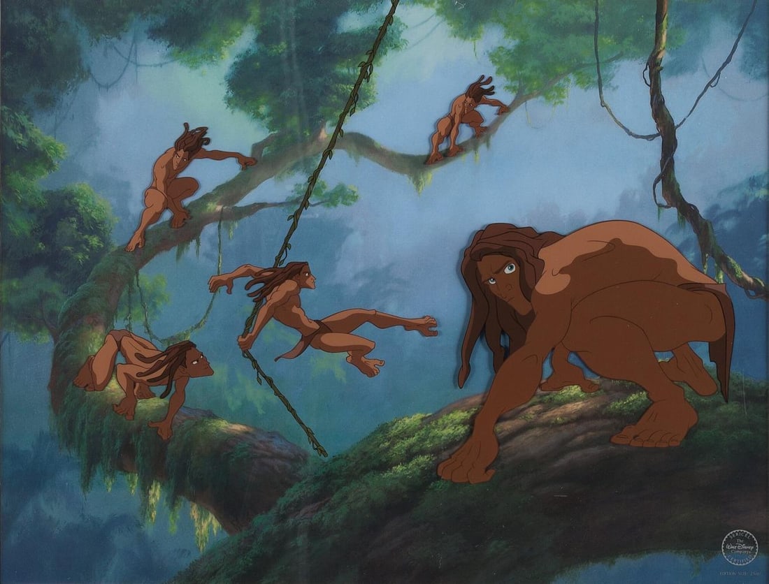 Disney, 'Tarzan Surfing On A Vine' Signed Limited Edition Sericel, 1999: Disney Sericel Size-13 x 17 Movie - Tarzan - 06/18/1999 Limited Edition of 2,500 TARZAN "Surfing On A Vine" Condition- Excellent, Frame Comes as is, but it still in good condition