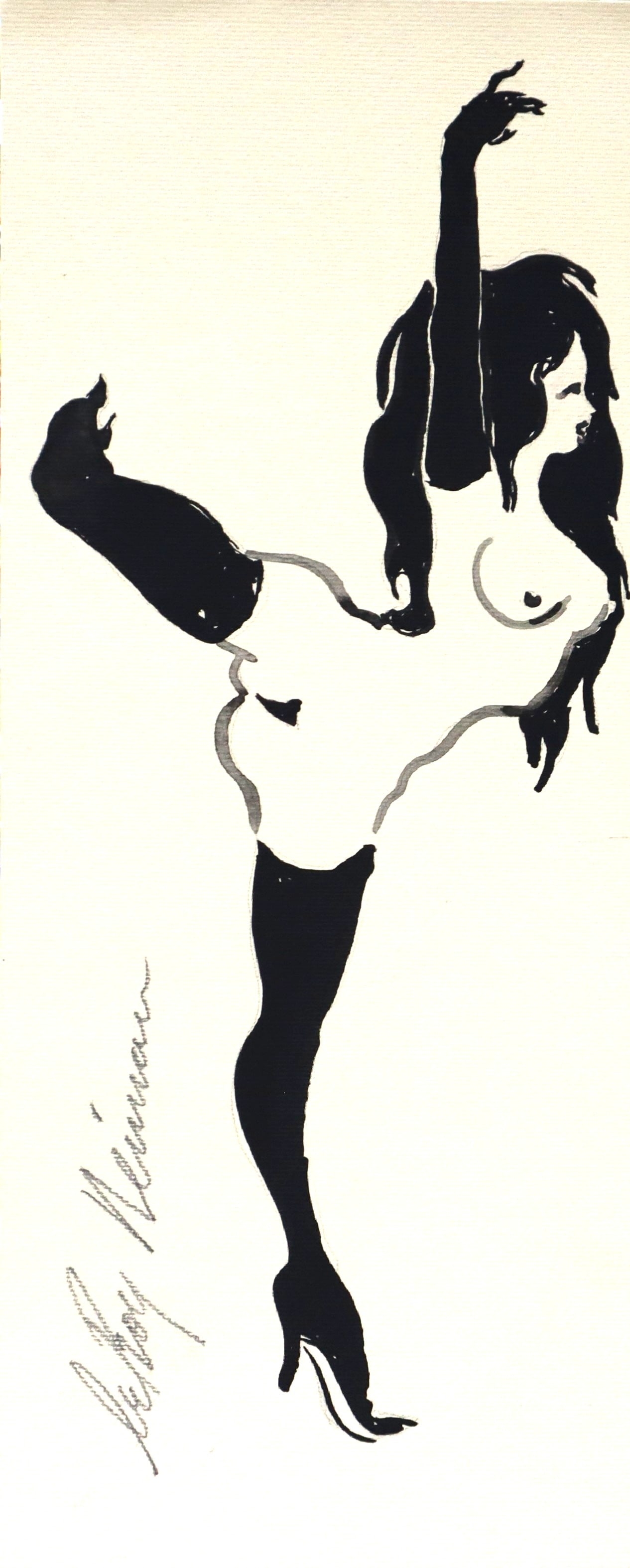 Playboy | LeRoy Neiman Femlin Stretching III, Original Drawing: Artist: LeRoy Neiman Title: Playboy Femlin Medium: Watercolor on Paper Subject: Playboy Magazine Femlin Condition: Very Good Size: 10.75 x 8.5 Condition: Very Good - Excellent