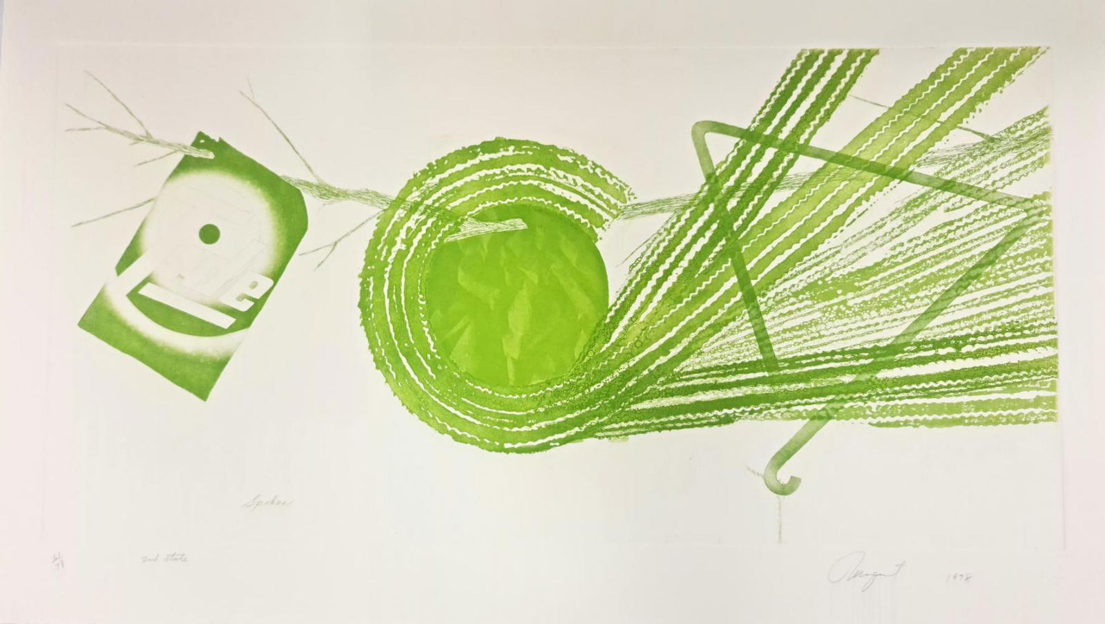 James Rosenquist, 'Spokes II' 1977 - Signed Etching/Aquatint 23X40' (1 of 3)